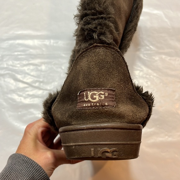 Ugg Sunburst BOOTS BROWN suede sheepskin 12” Tall wool lined pull on size 6 USA - Picture 9 of 12
